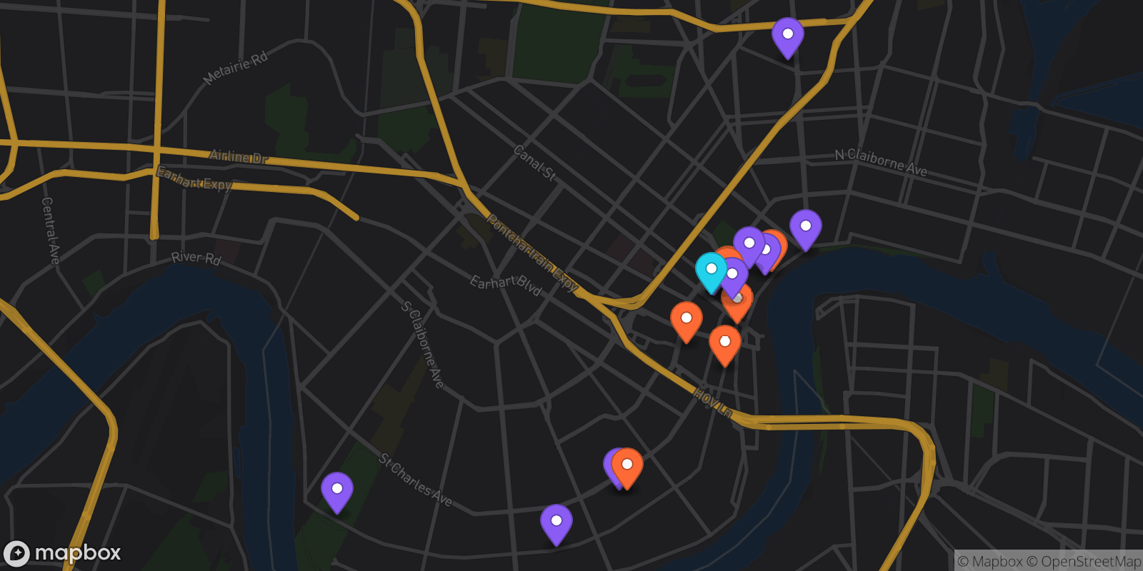 Map showing 18 locations