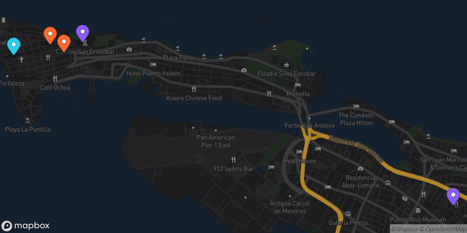 Map showing 5 locations