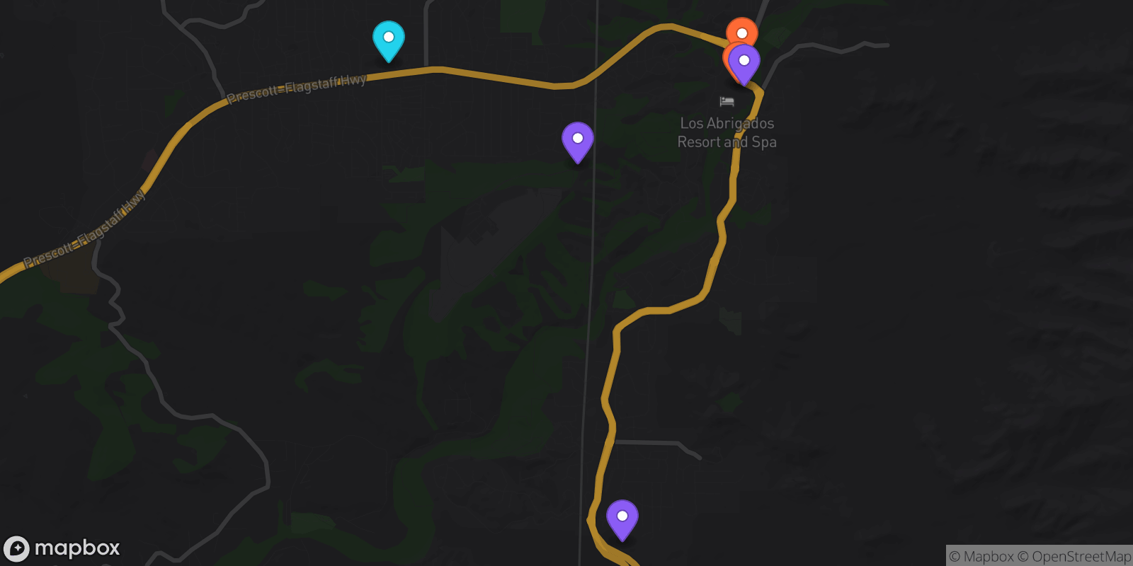 Map showing 6 locations