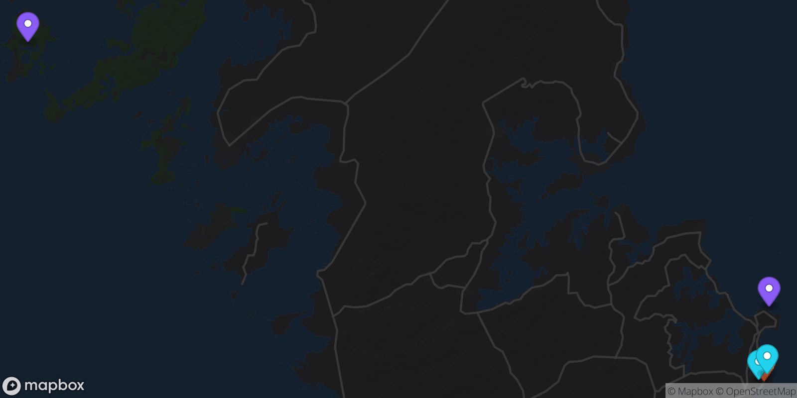 Map showing 5 locations