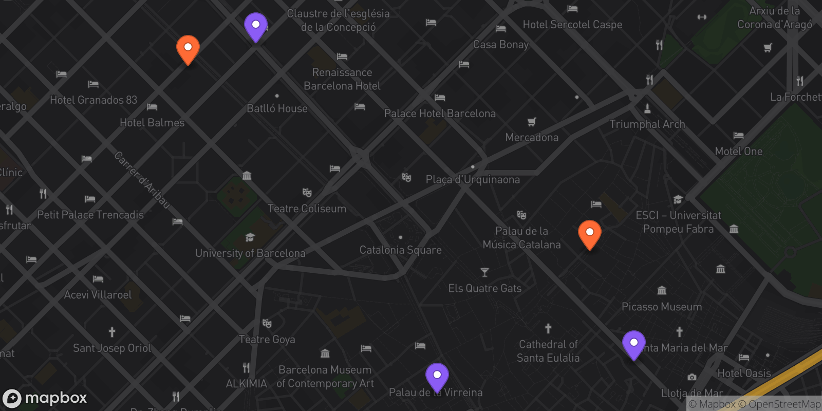 Map showing 5 locations