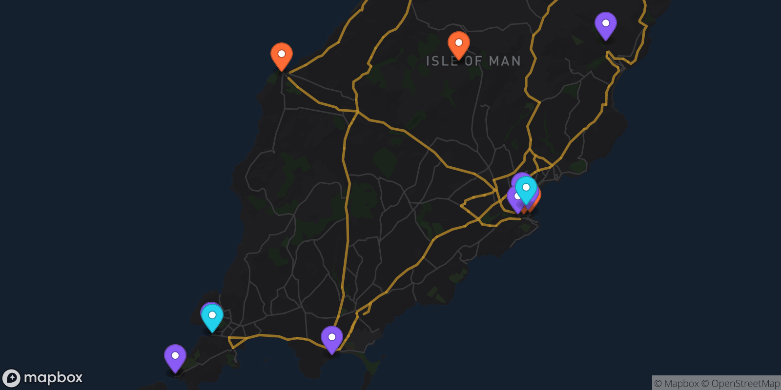 Map showing 15 locations