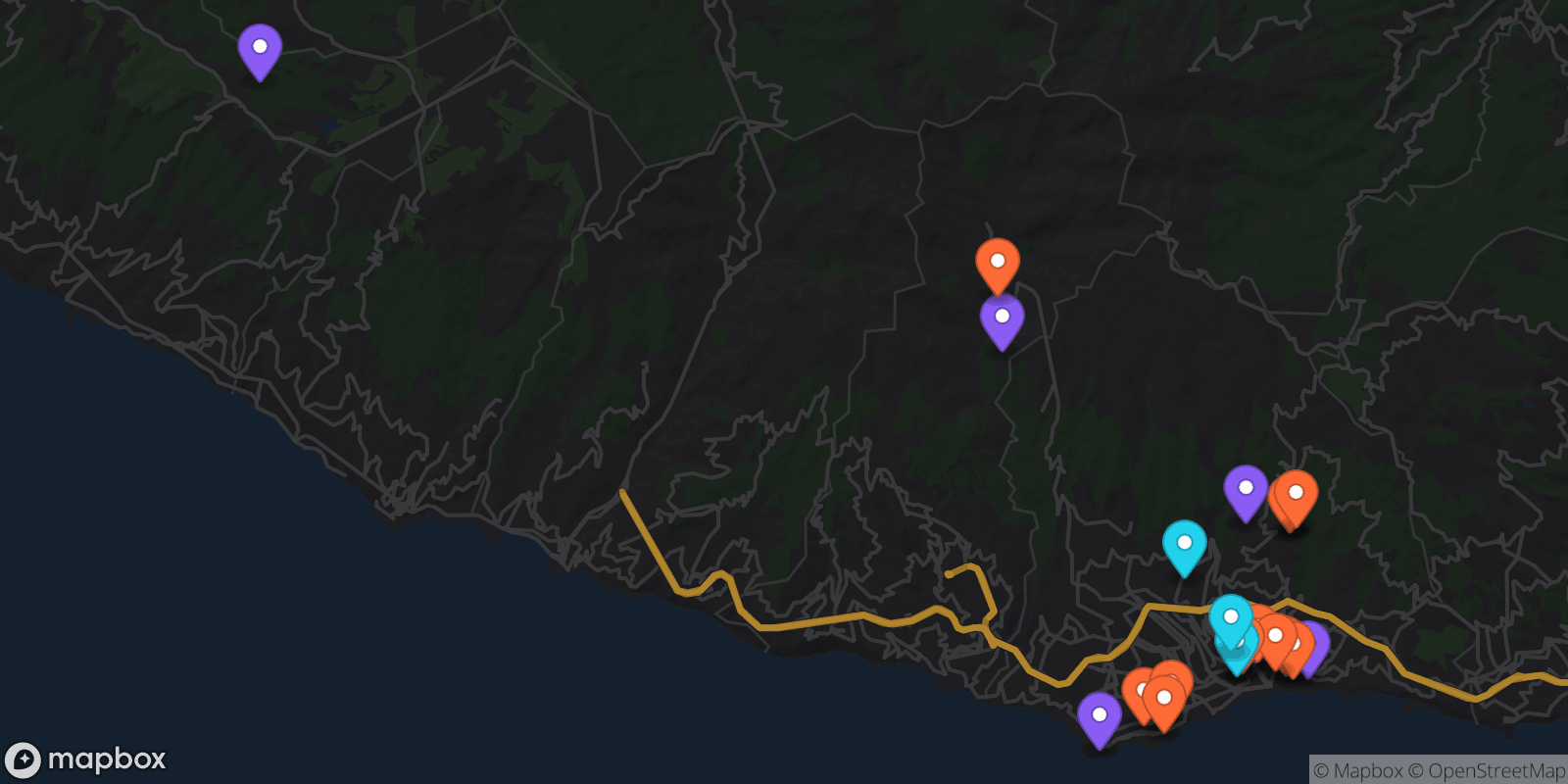 Map showing 24 locations