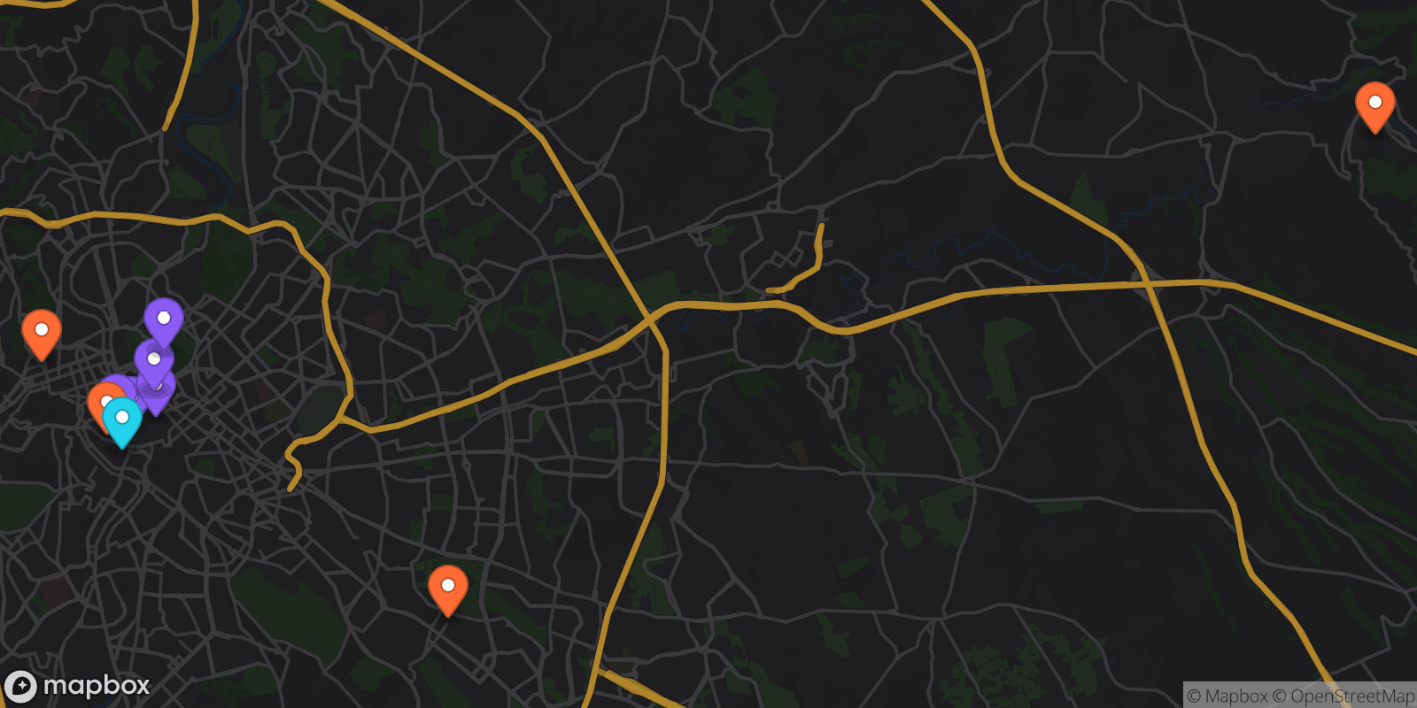 Map showing 10 locations