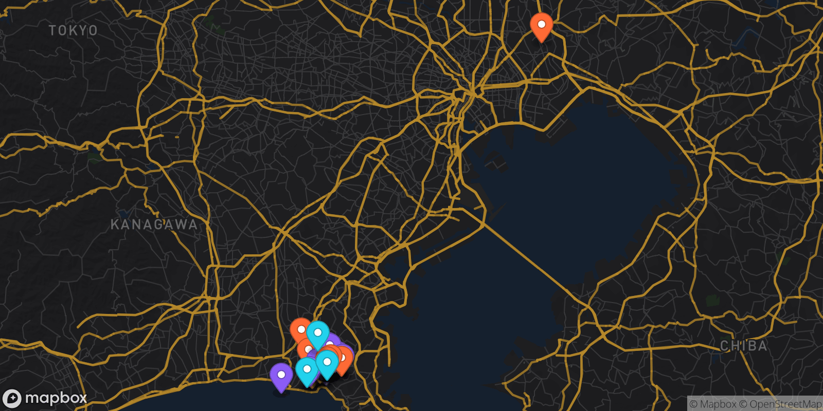 Map showing 42 locations