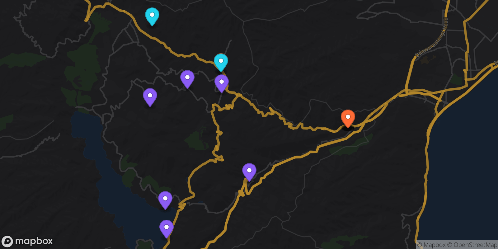 Map showing 16 locations
