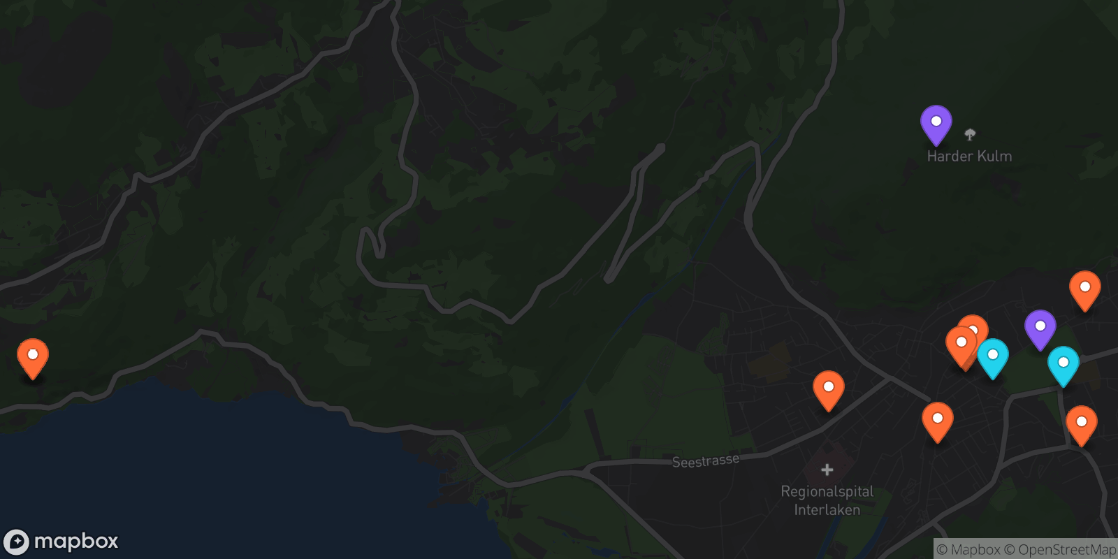 Map showing 13 locations