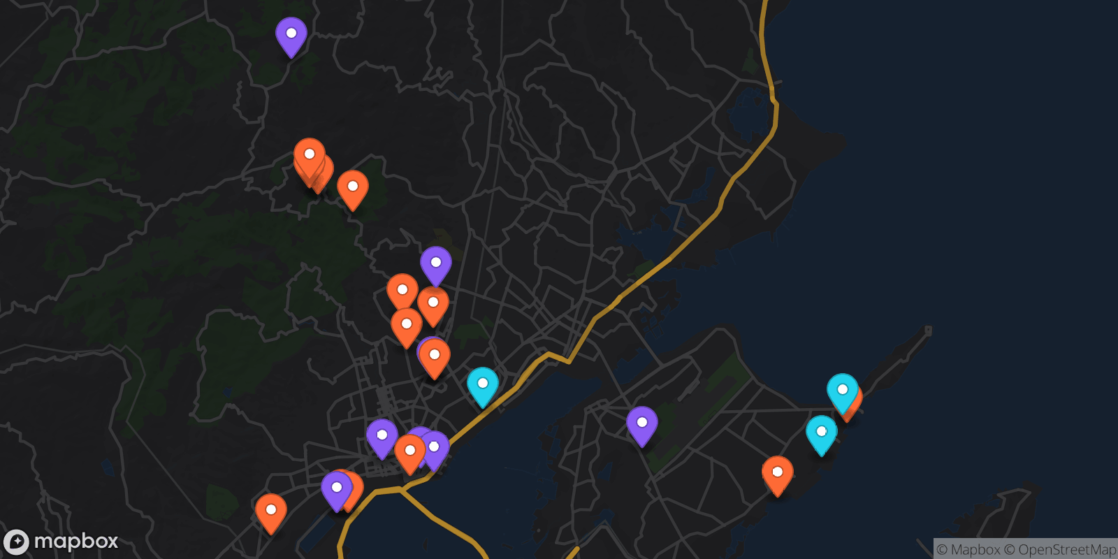 Map showing 27 locations