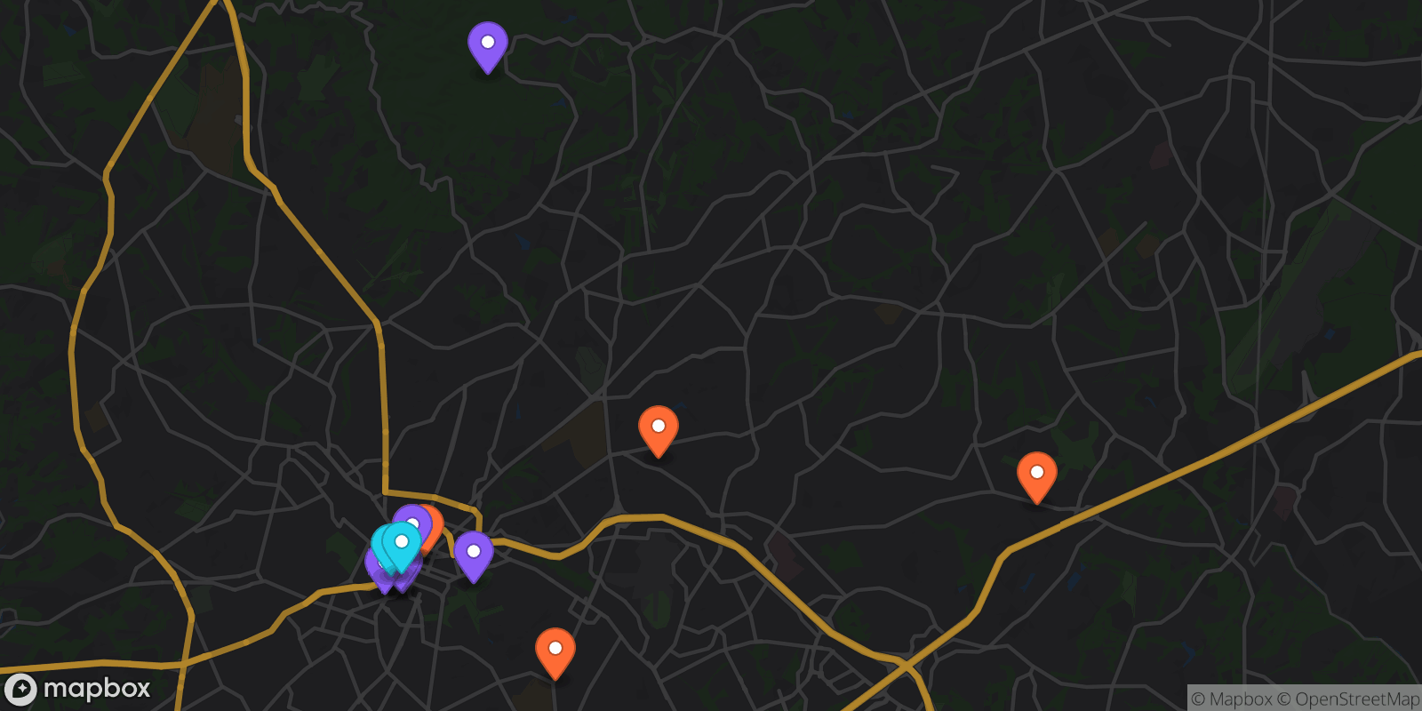 Map showing 15 locations