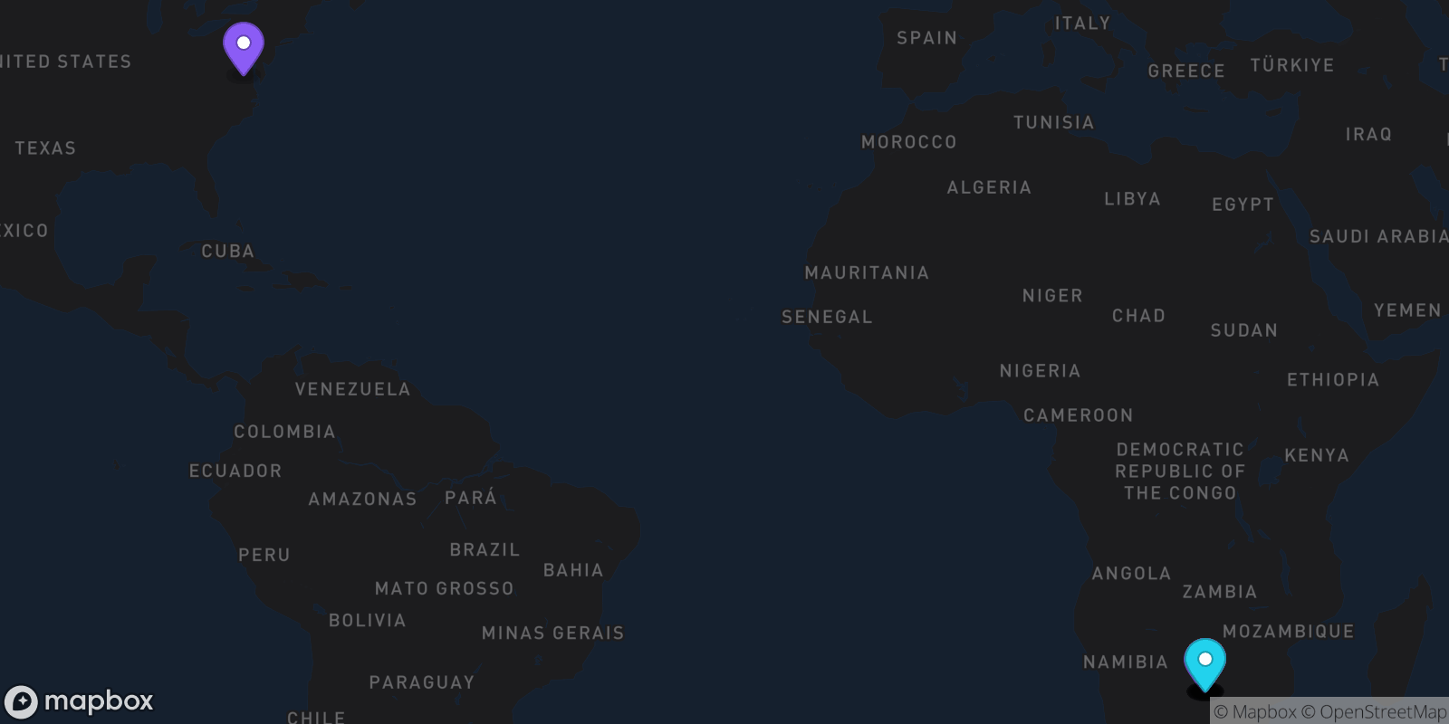Map showing 13 locations