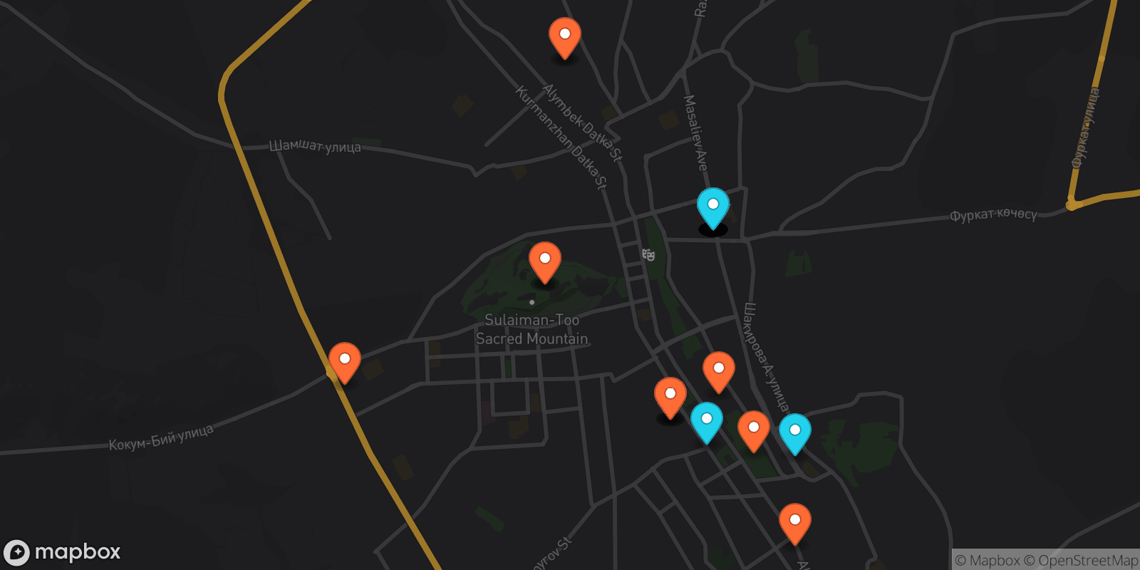 Map showing 38 locations