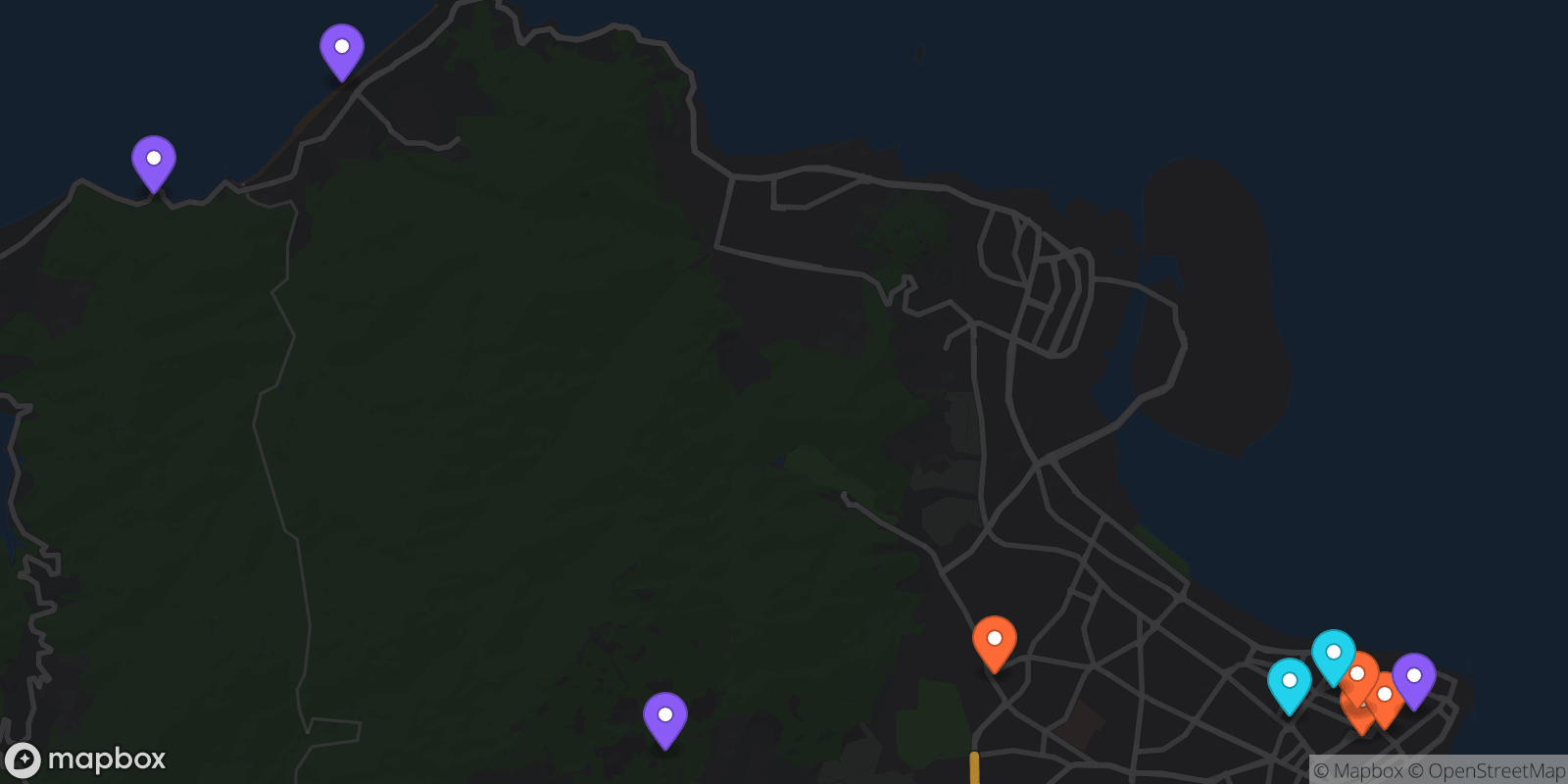 Map showing 10 locations