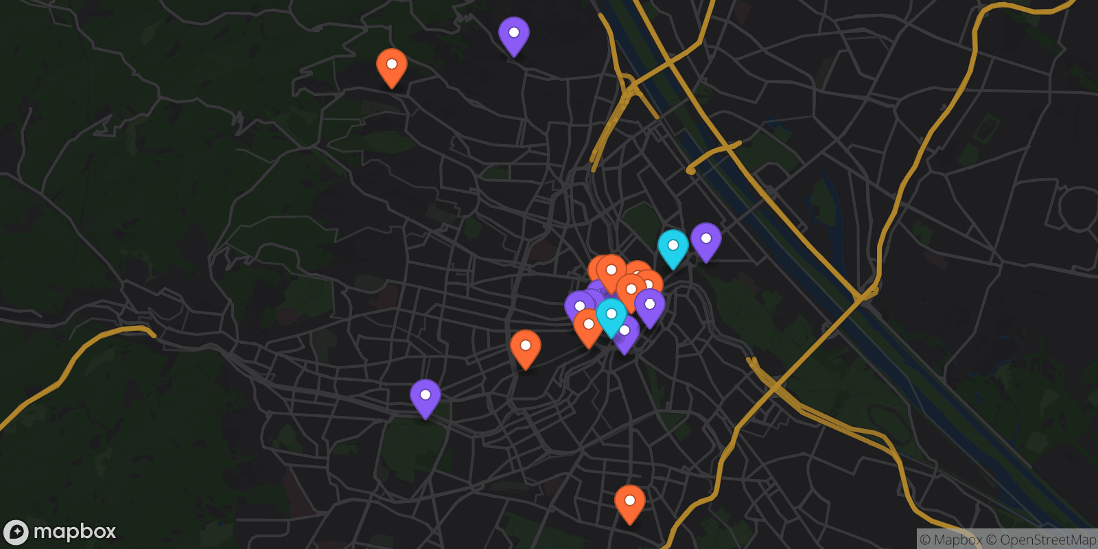 Map showing 22 locations