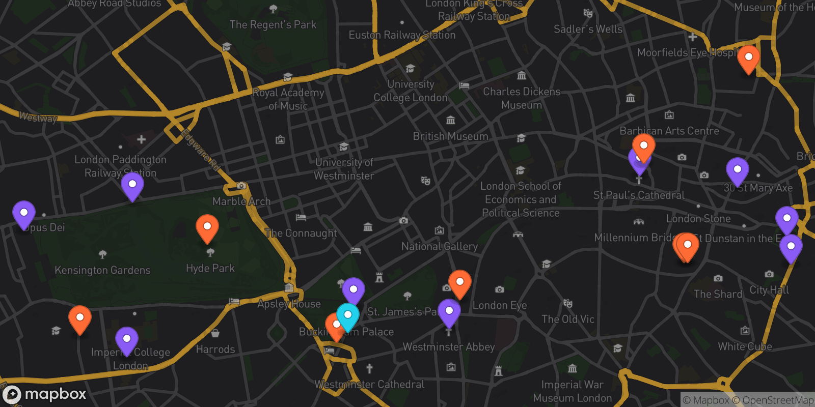 Map showing 18 locations