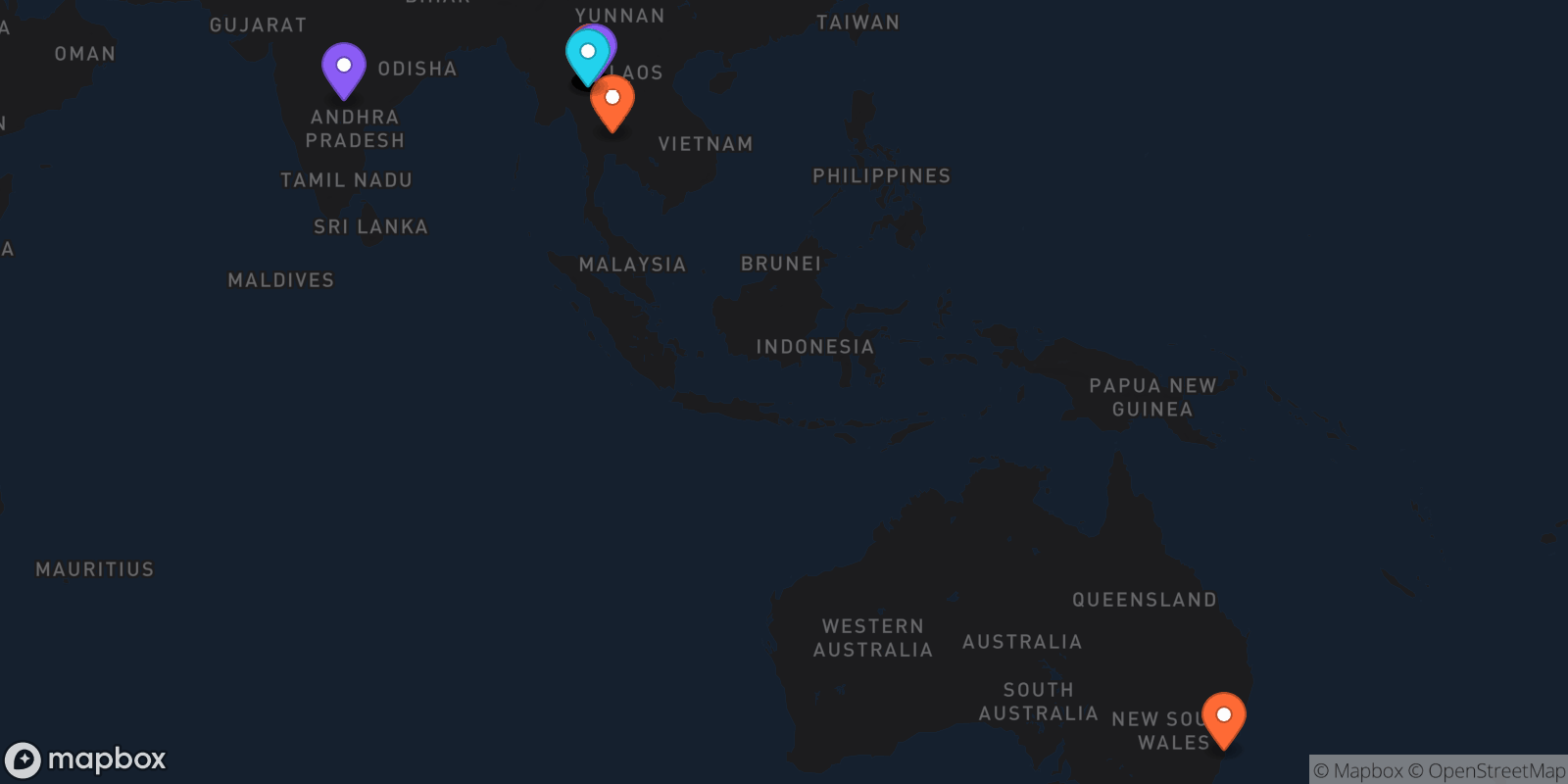 Map showing 22 locations