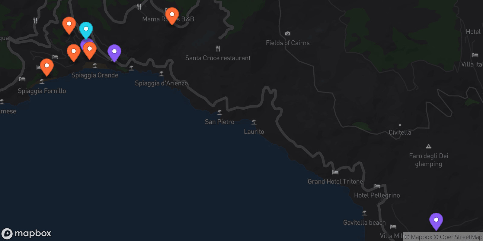 Map showing 9 locations