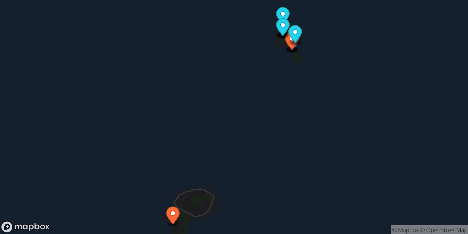 Map showing 23 locations