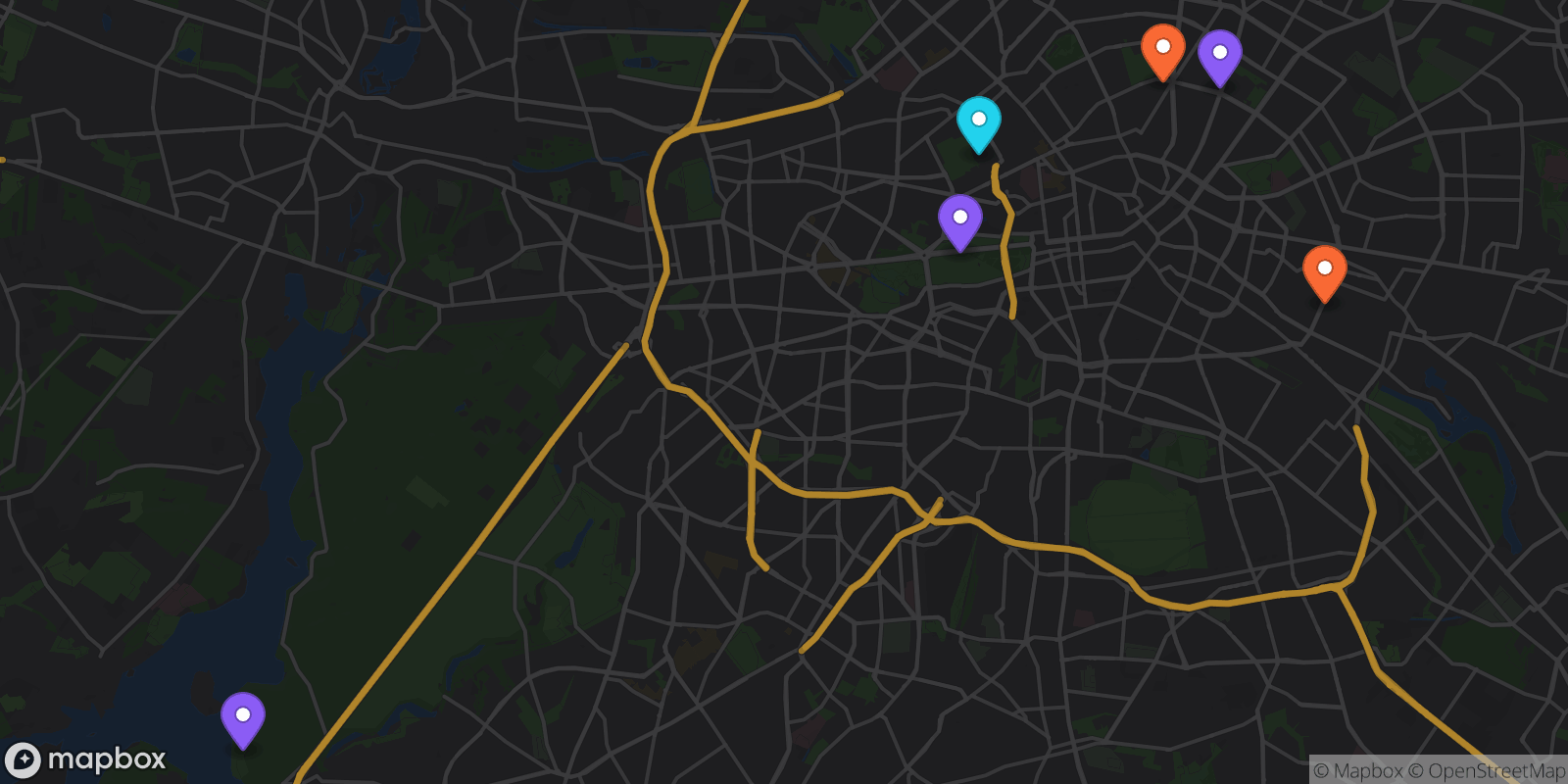 Map showing 6 locations