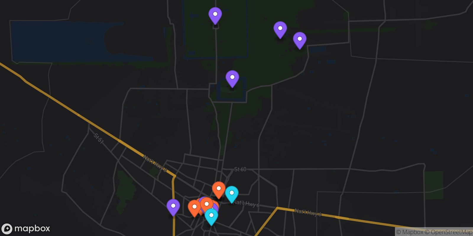 Map showing 18 locations