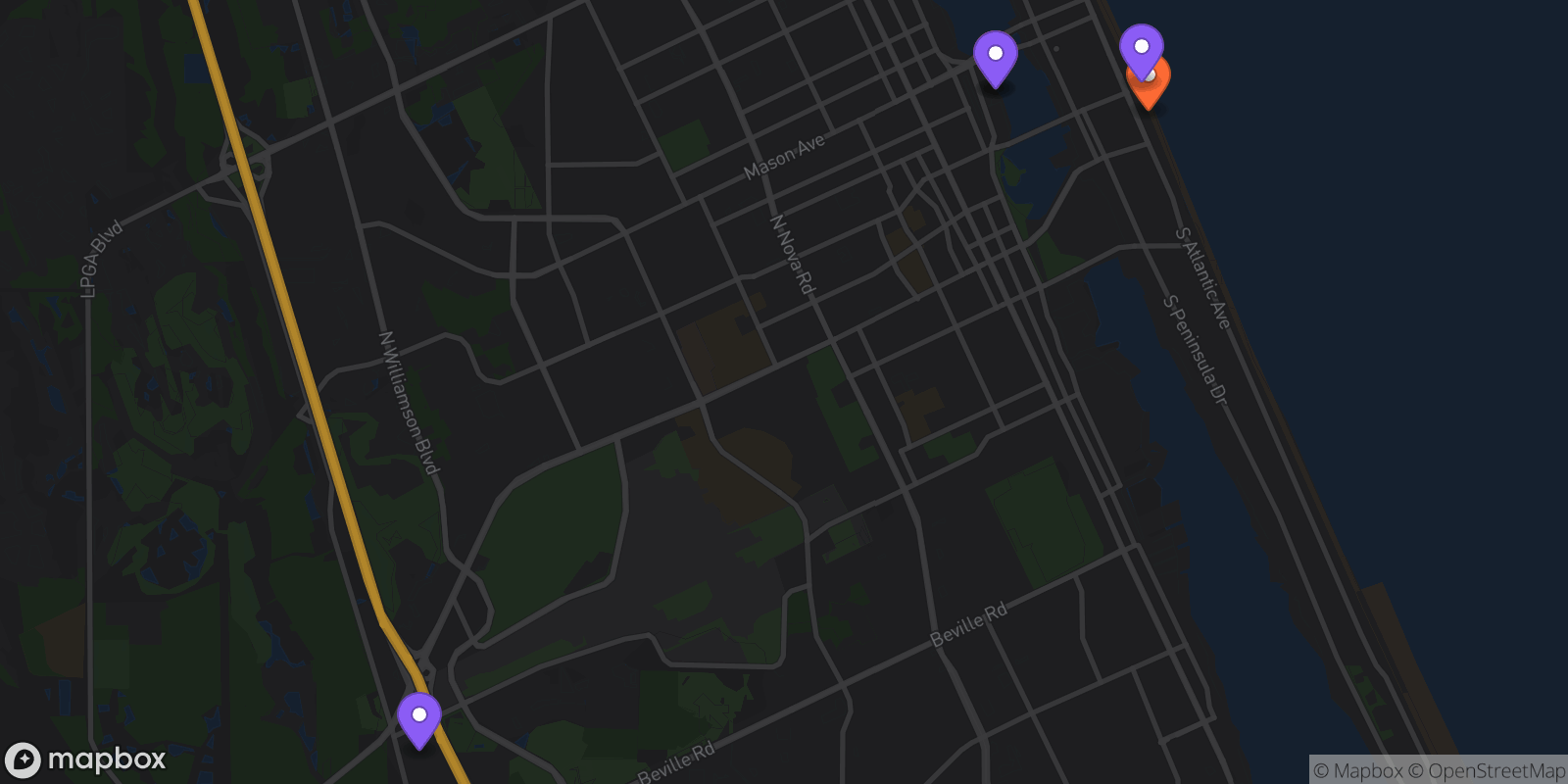 Map showing 5 locations