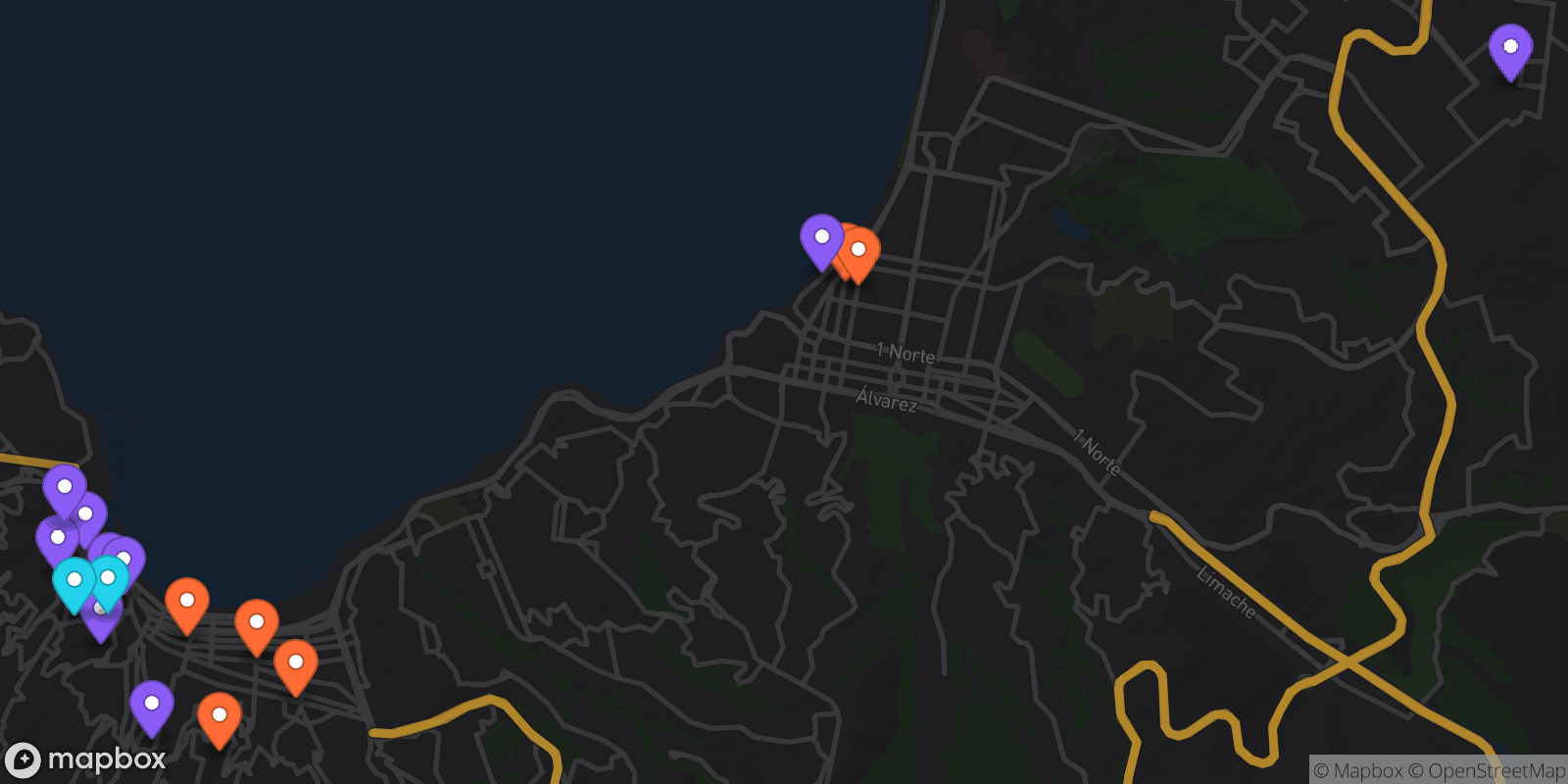 Map showing 17 locations