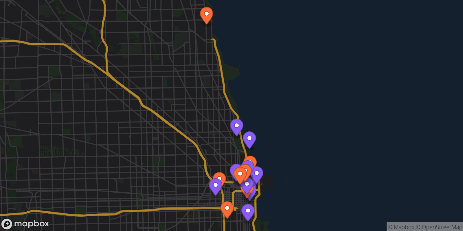 Map showing 18 locations