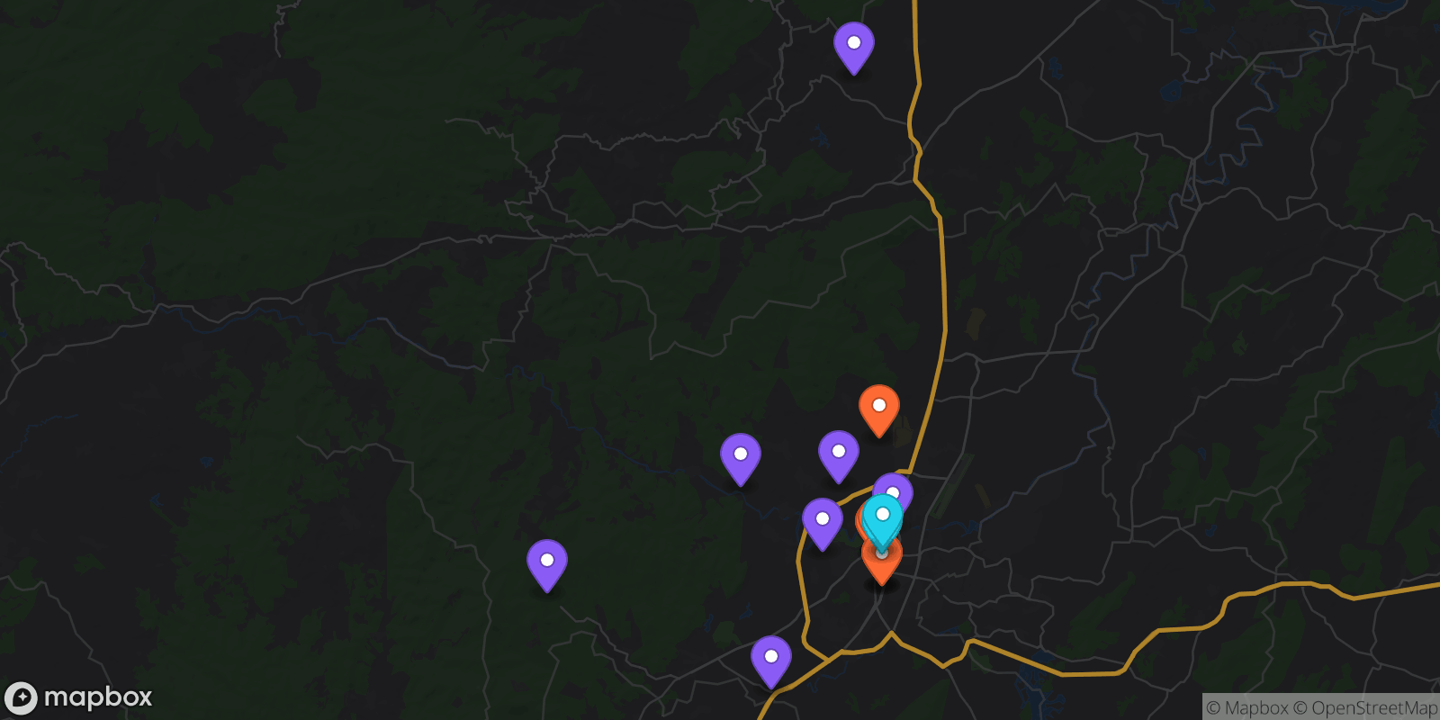 Map showing 22 locations