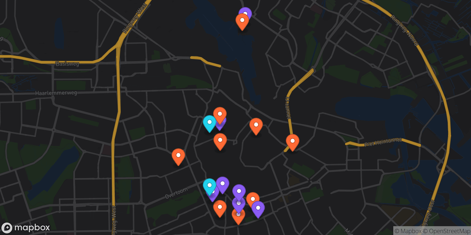 Map showing 18 locations
