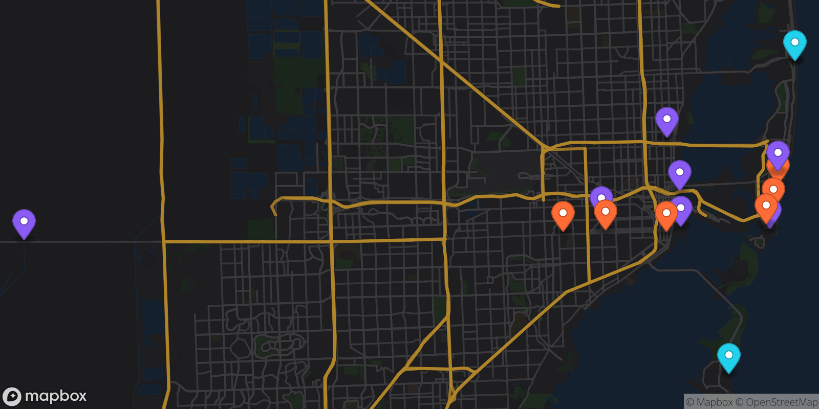 Map showing 16 locations