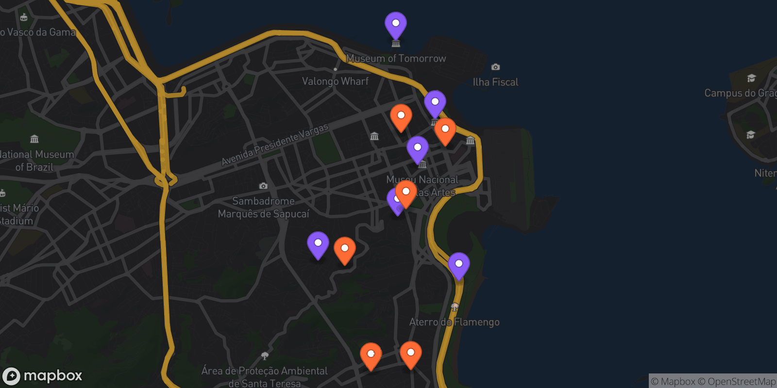 Map showing 12 locations