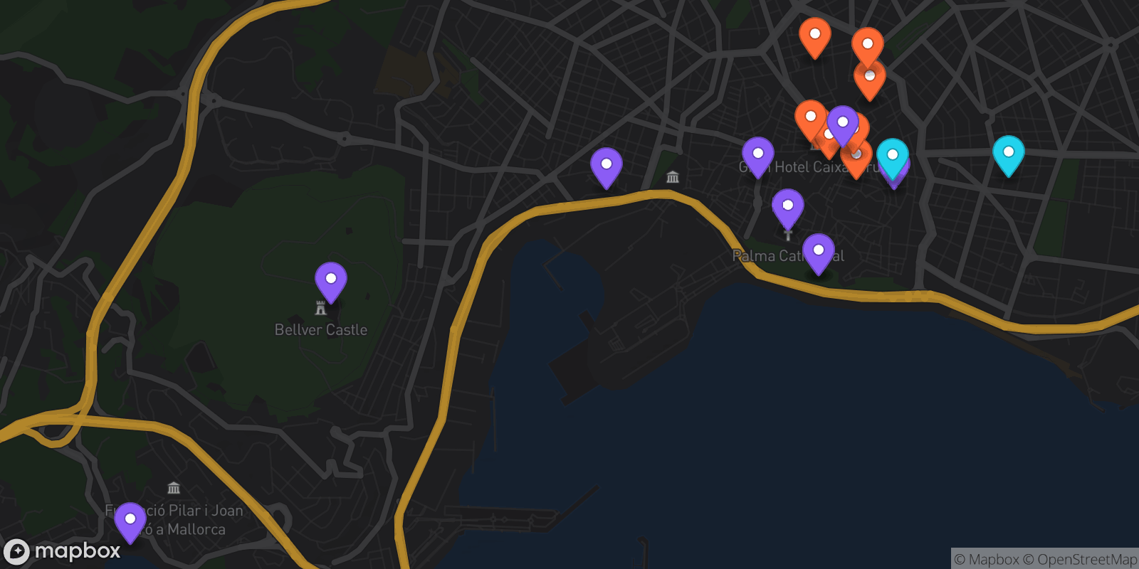 Map showing 20 locations
