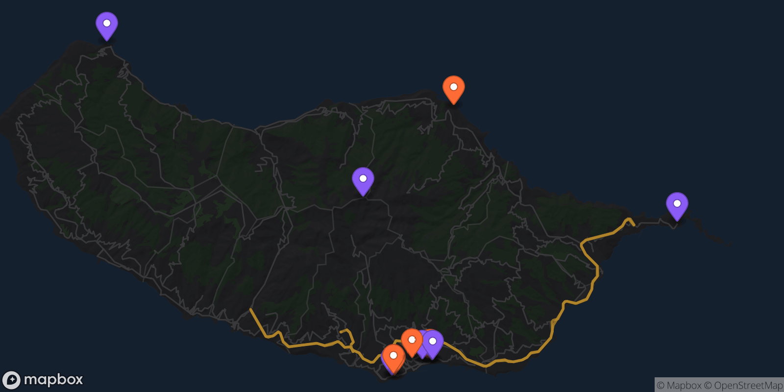 Map showing 14 locations