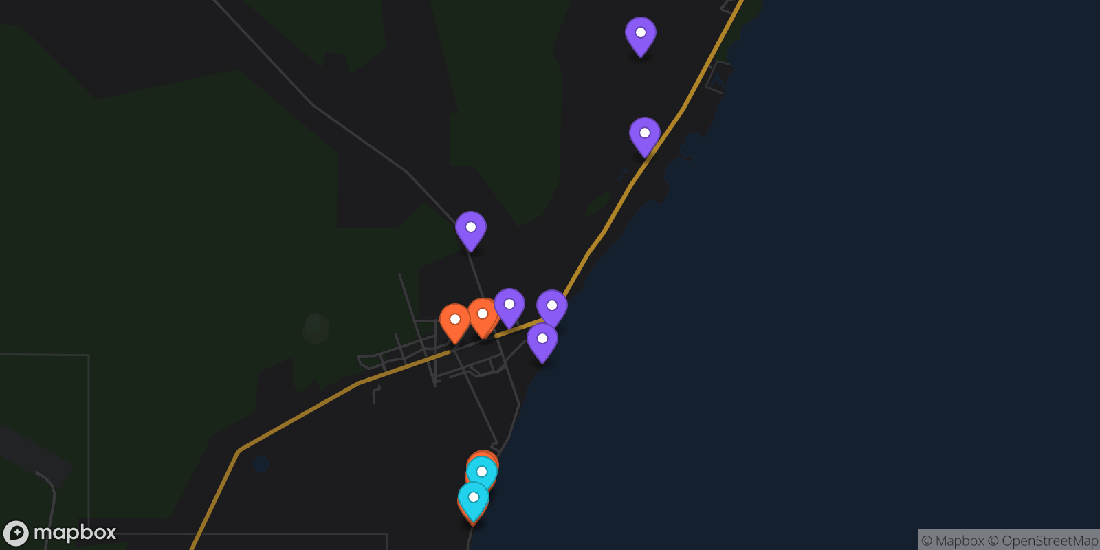 Map showing 15 locations