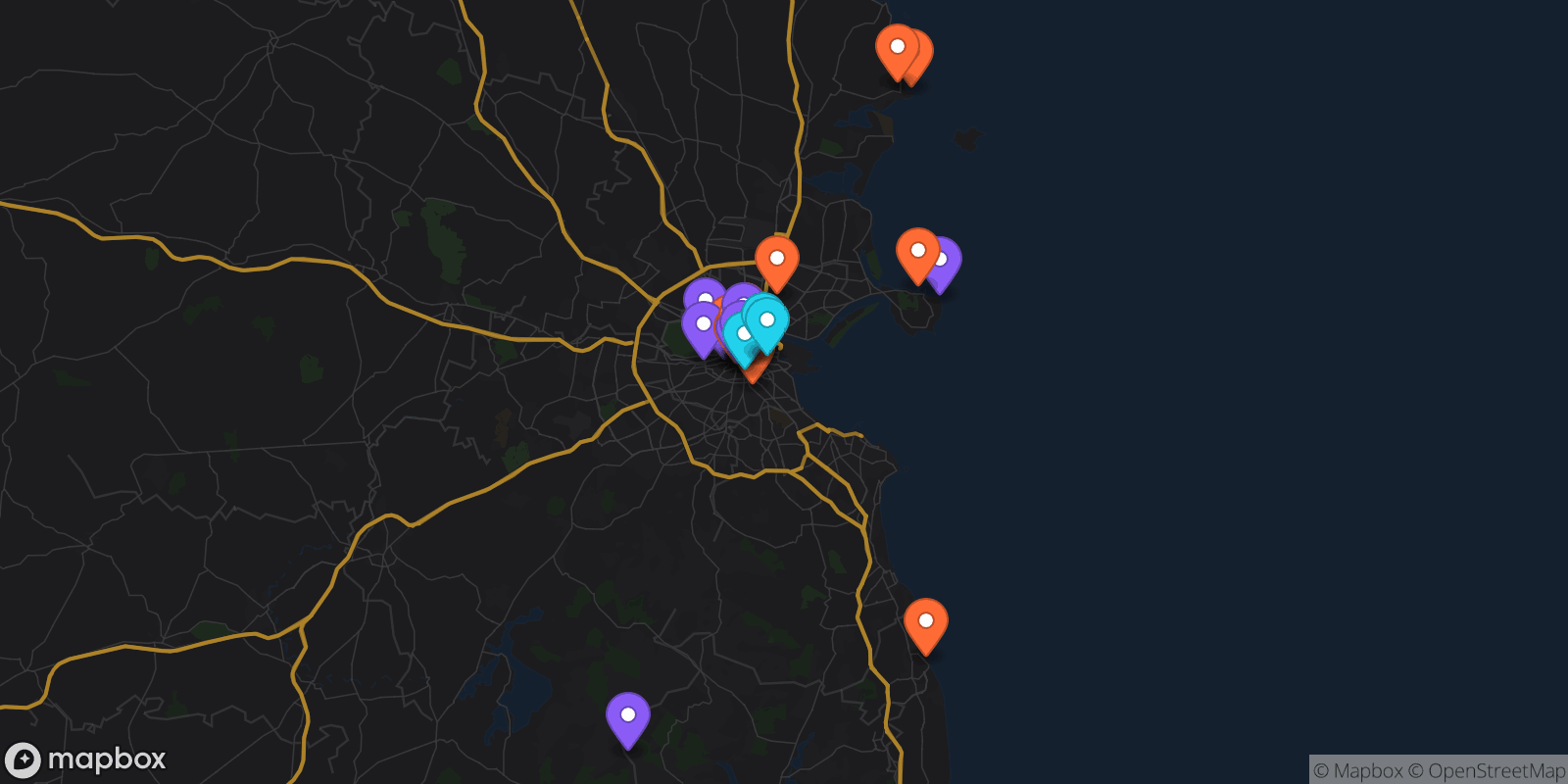 Map showing 38 locations