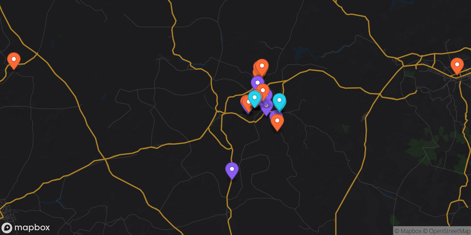 Map showing 34 locations