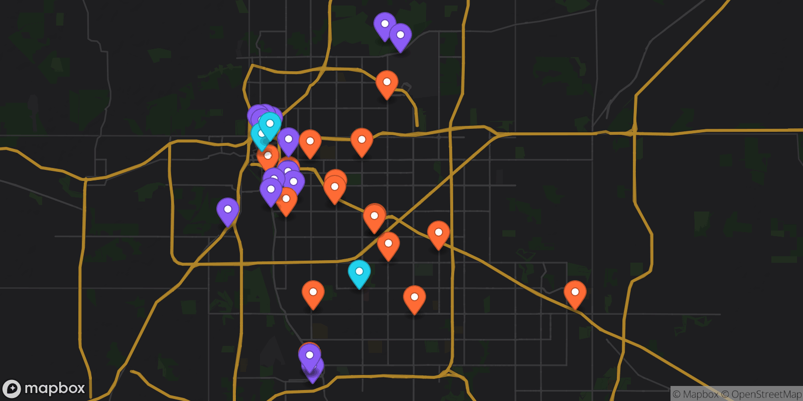 Map showing 33 locations