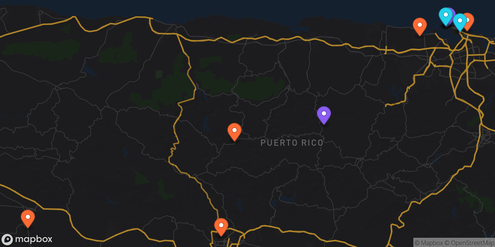 Map showing 11 locations