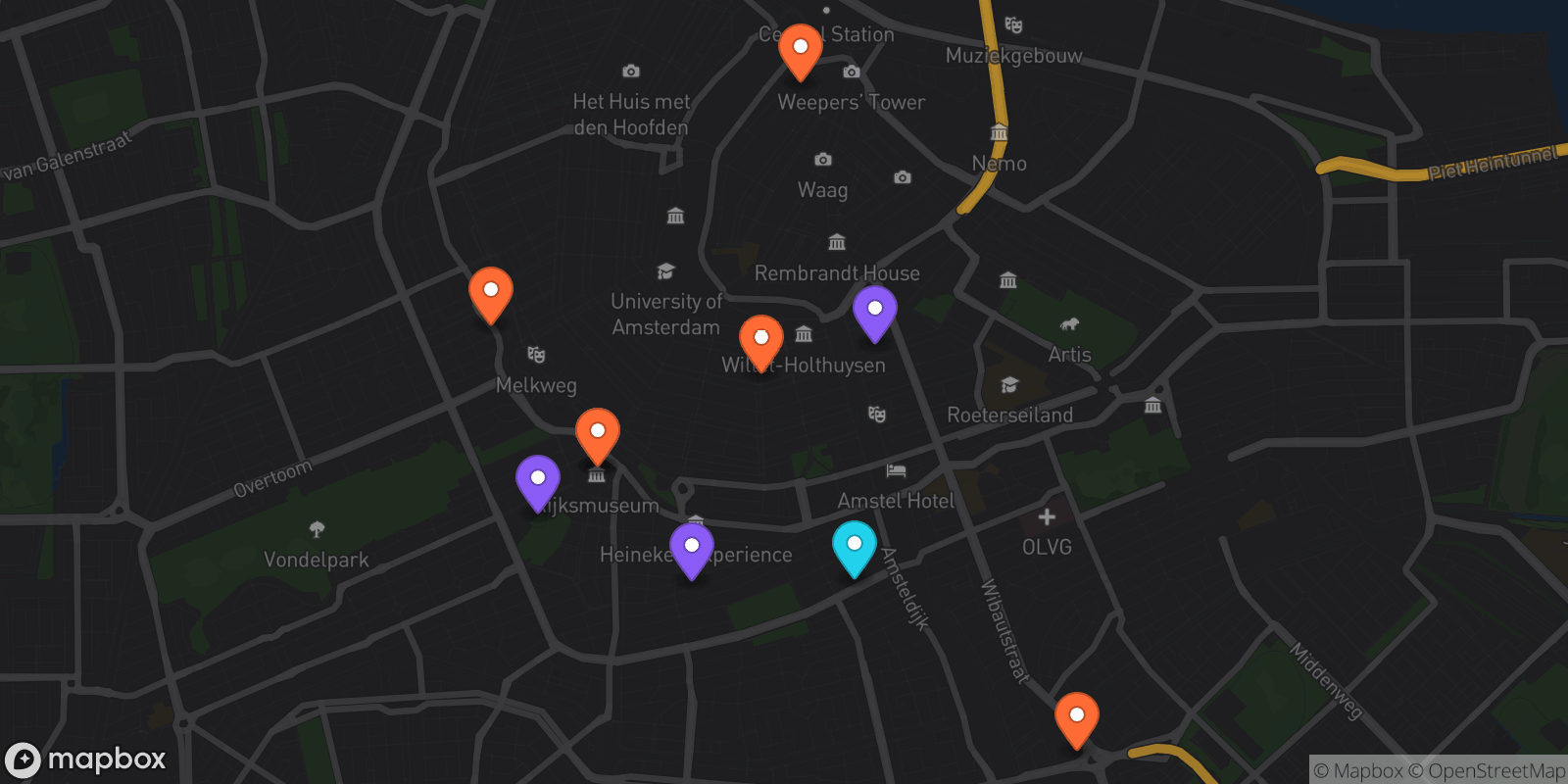 Map showing 10 locations