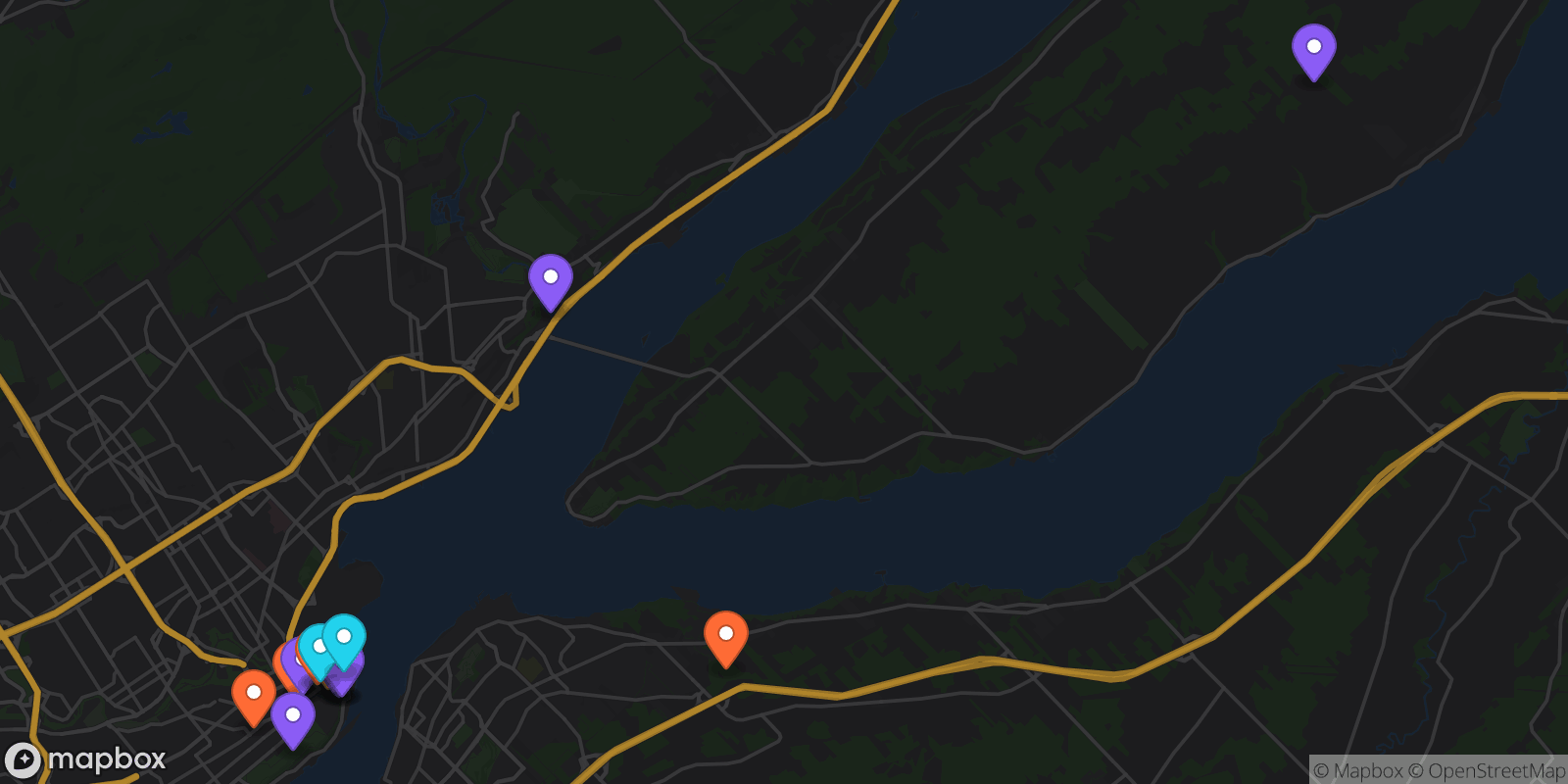 Map showing 16 locations
