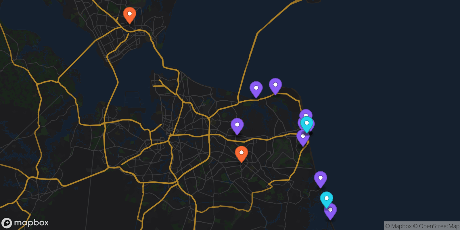 Map showing 20 locations