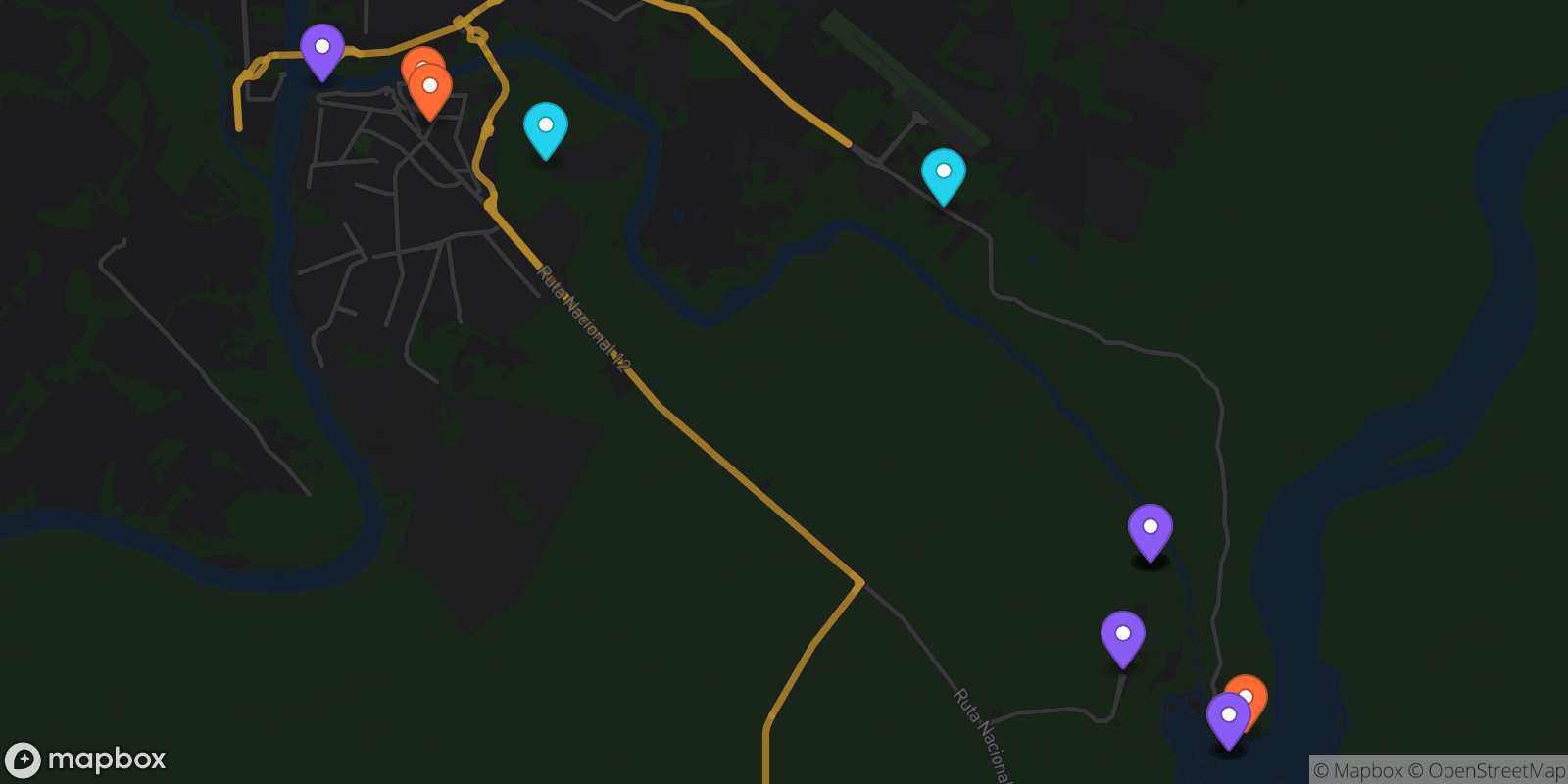 Map showing 15 locations