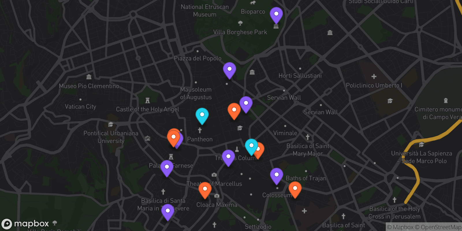 Map showing 16 locations