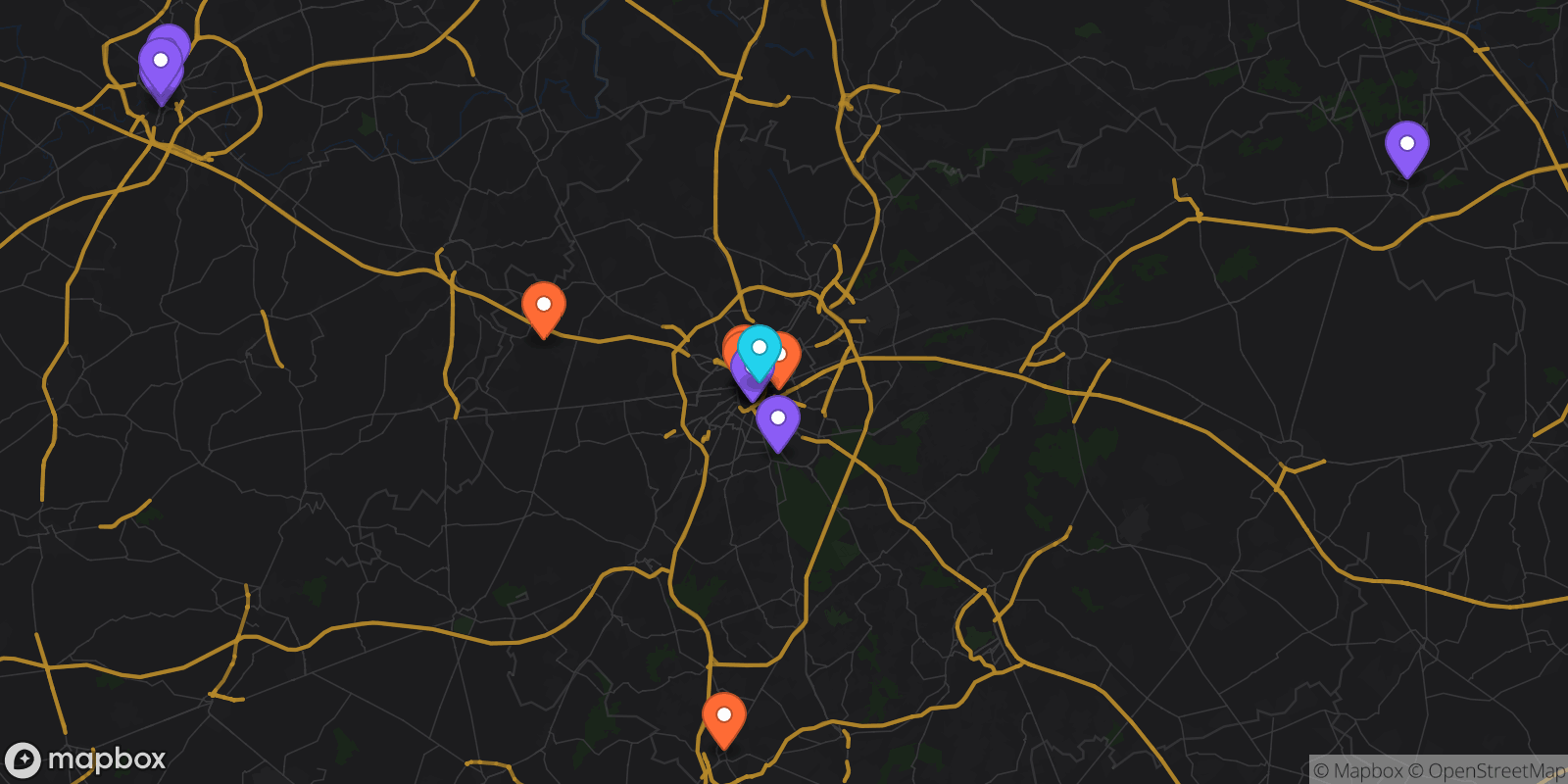 Map showing 20 locations
