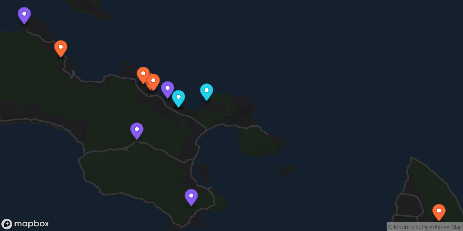 Map showing 12 locations