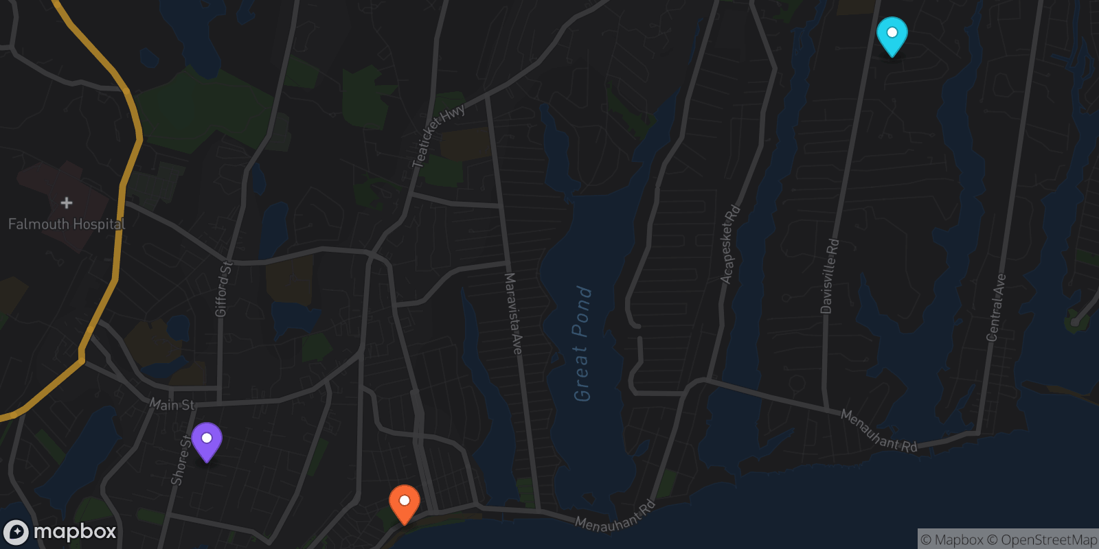 Map showing 3 locations