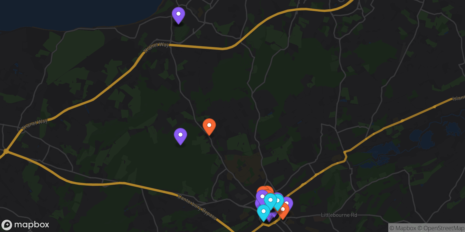 Map showing 38 locations