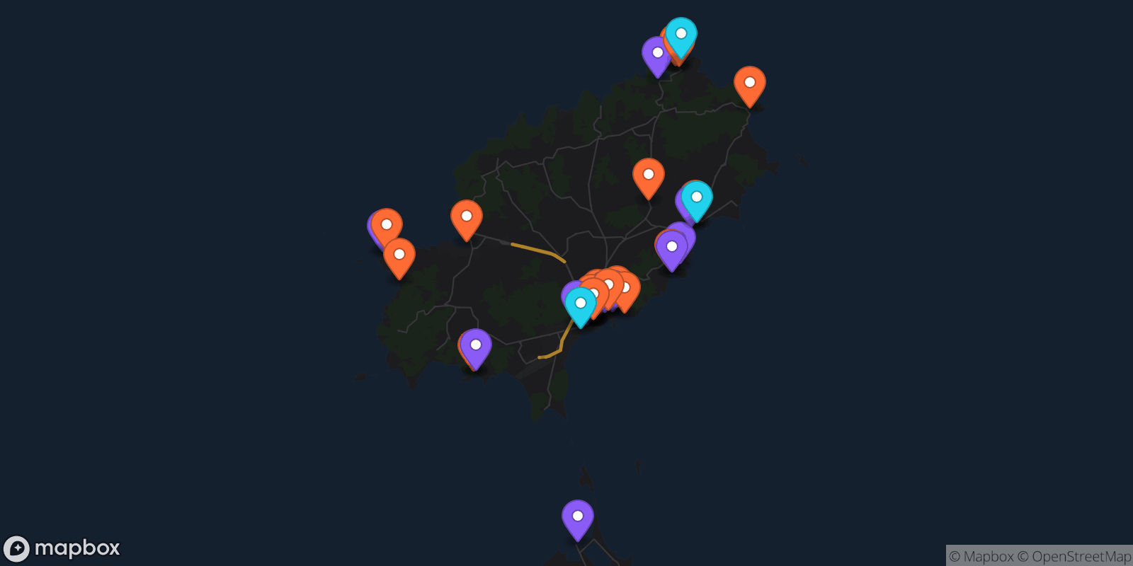Map showing 37 locations