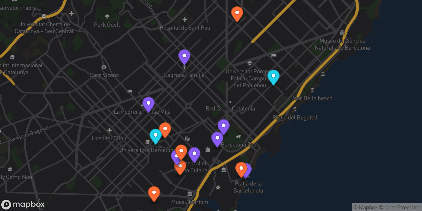 Map showing 15 locations