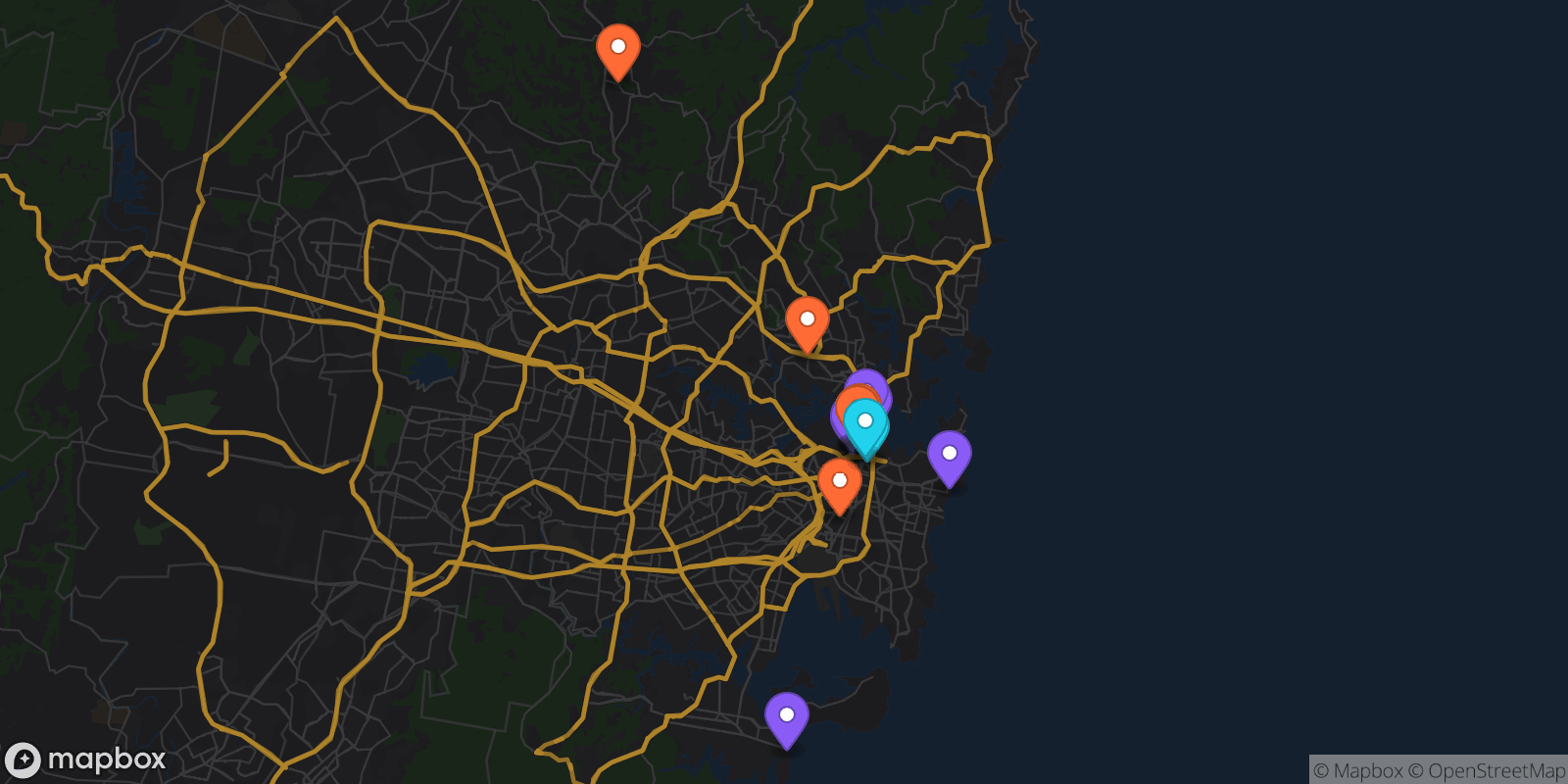 Map showing 16 locations