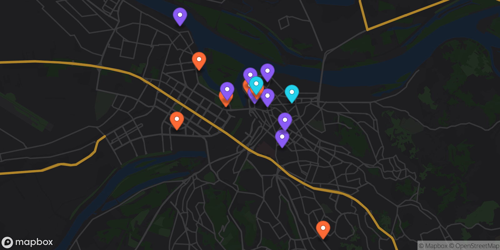 Map showing 16 locations